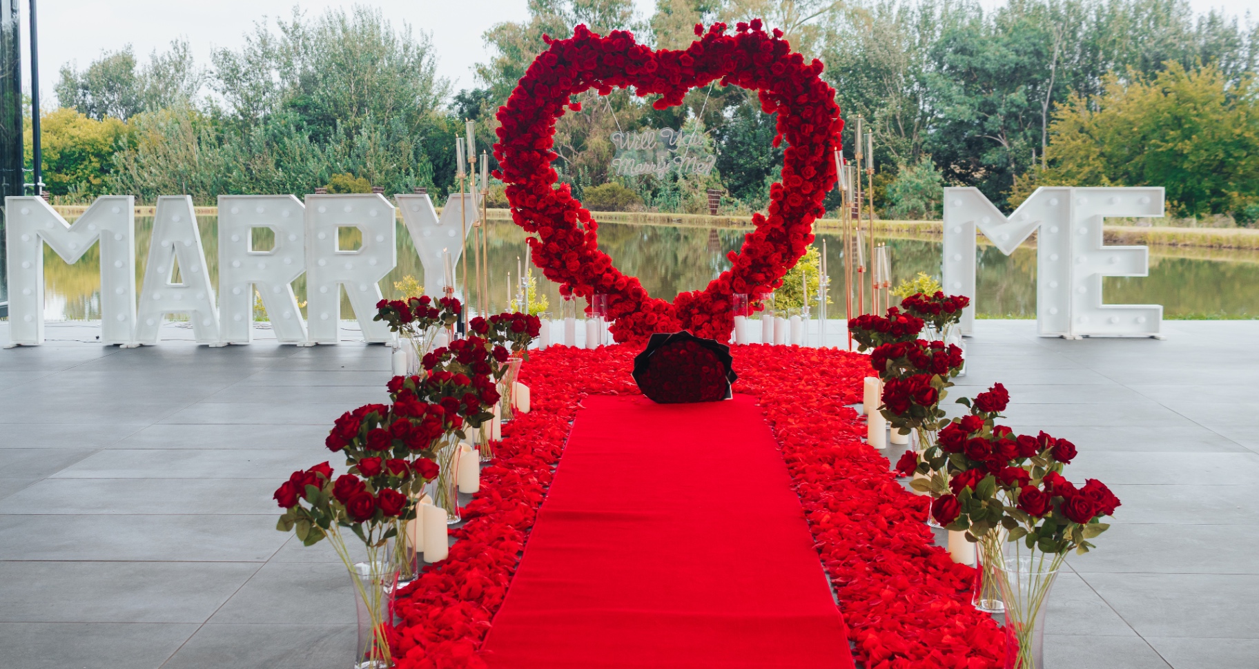 Forever Heart Proposal — rose petal aisle