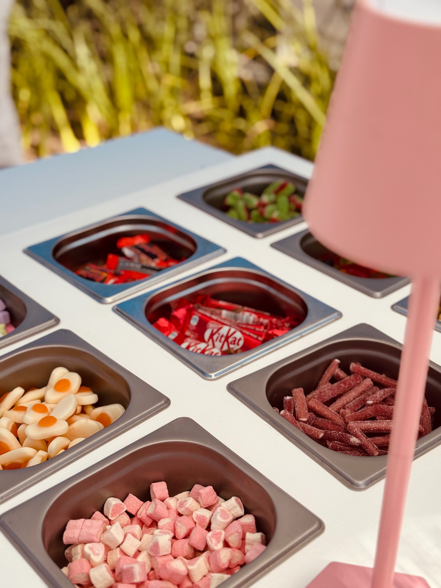 Candy cart trays filled with sweets